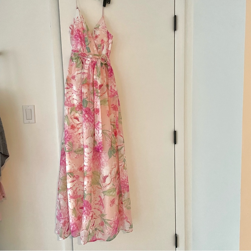 Pink floral prom maxi dress size 1